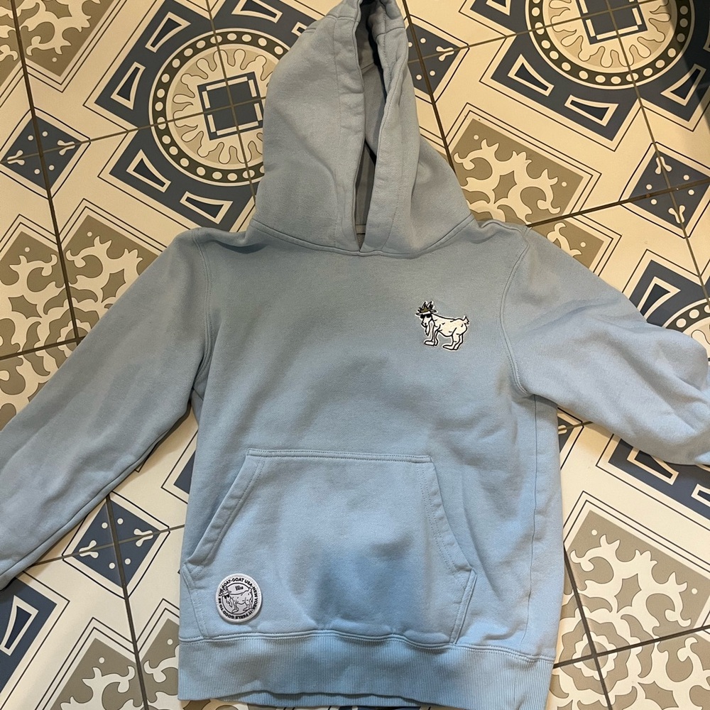 Kids blue GOAT Hoodie with Embroidered Design